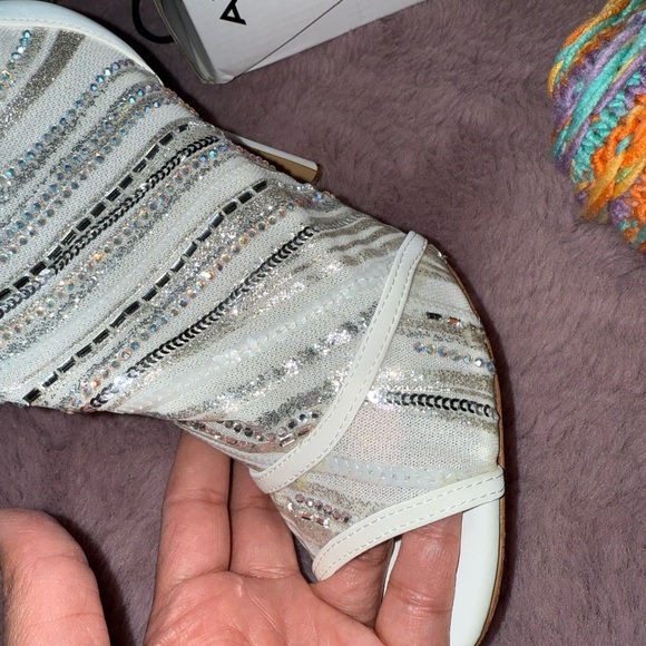 Aldo White and Silver Heeled Boots with Strappy Design and High Stiletto Heel - Picture 11 of 14